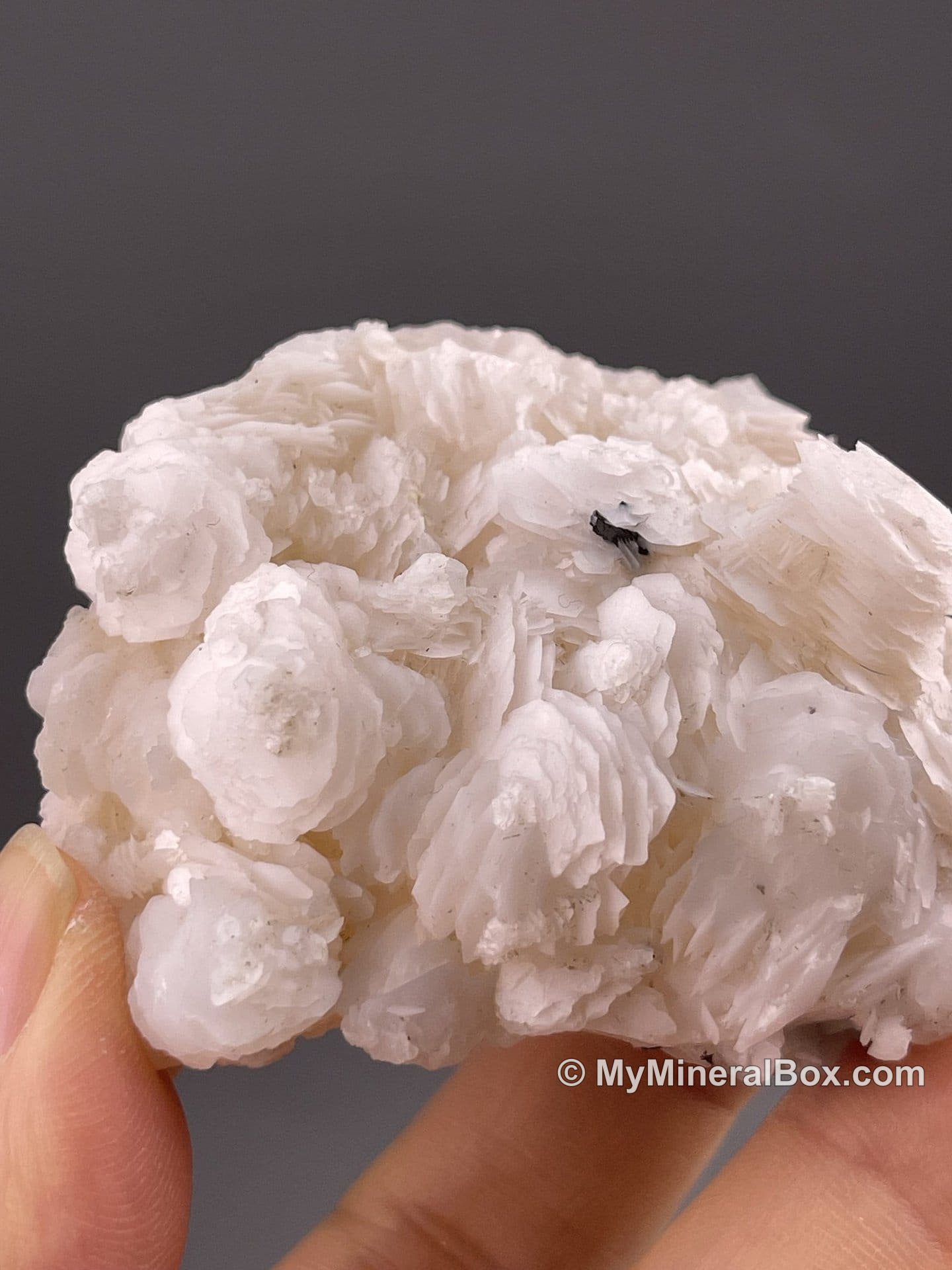 Layered white calcite from Yaogangxian Mine, Hunan — MyMineralBox specimen